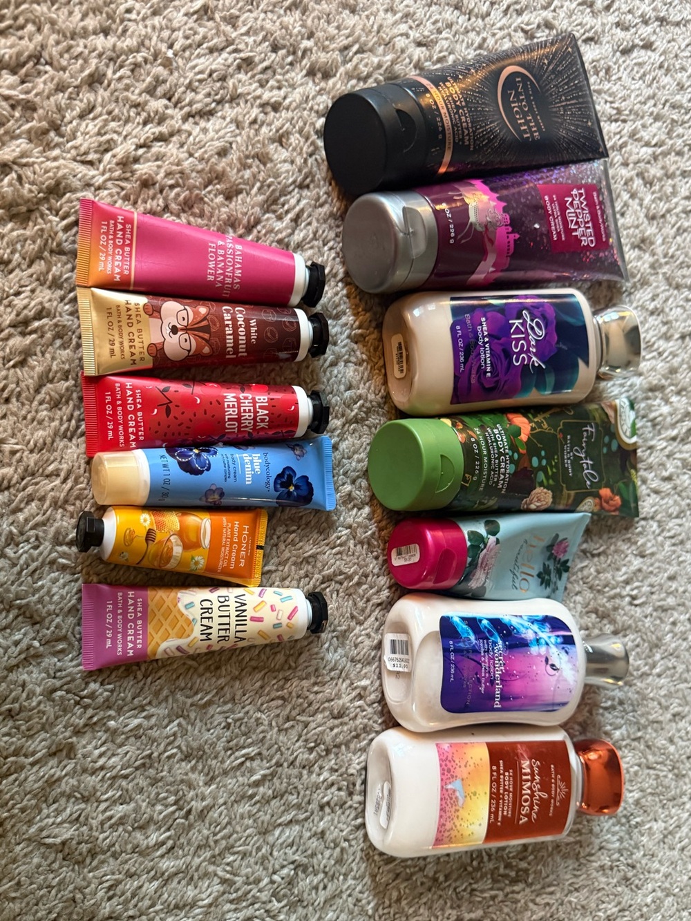 Bath & Body Works Assorted Lot of Pink, Purple, Green & Blue Lotion & Hand Cream